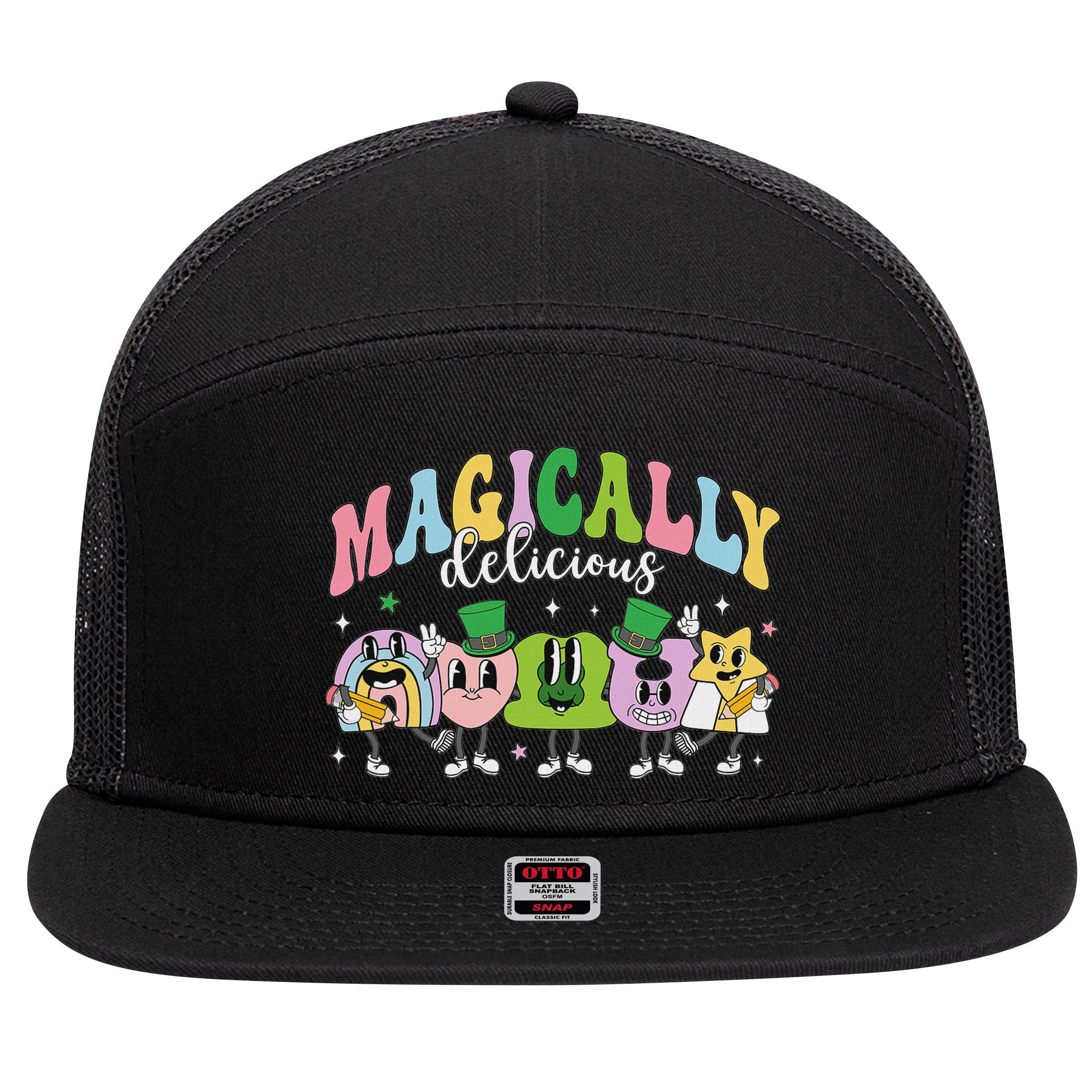 Lucky Cereal Marshmallow Shapes Magically Charms Delicious 7 Panel Mesh Trucker Snapback Hat