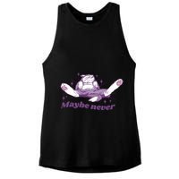 Lazy Cat Maybe Never Funny Ladies PosiCharge Tri-Blend Wicking Tank