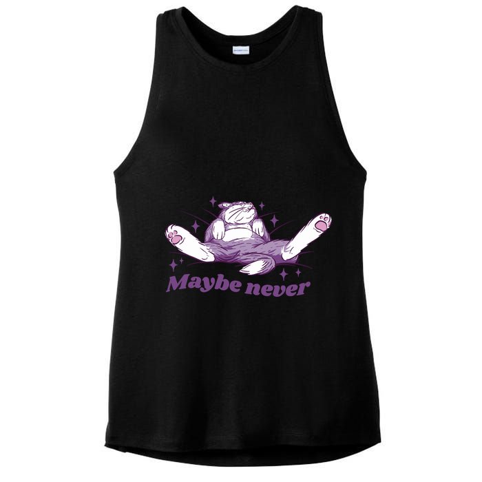 Lazy Cat Maybe Never Funny Ladies PosiCharge Tri-Blend Wicking Tank
