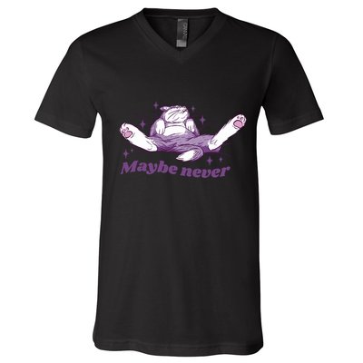 Lazy Cat Maybe Never Funny V-Neck T-Shirt
