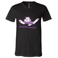Lazy Cat Maybe Never Funny V-Neck T-Shirt