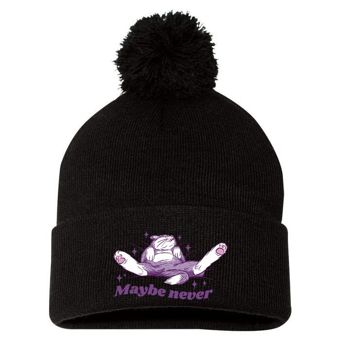 Lazy Cat Maybe Never Funny Pom Pom 12in Knit Beanie