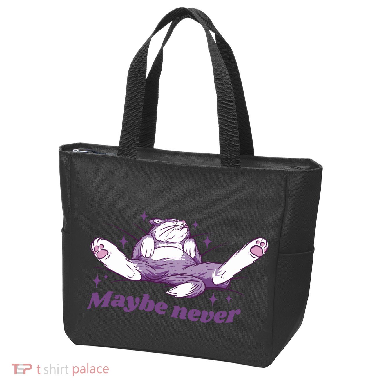 Lazy Cat Maybe Never Funny Zip Tote Bag