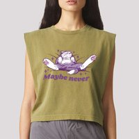 Lazy Cat Maybe Never Funny Garment-Dyed Women's Muscle Tee