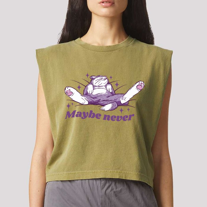 Lazy Cat Maybe Never Funny Garment-Dyed Women's Muscle Tee
