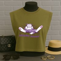 Lazy Cat Maybe Never Funny Garment-Dyed Women's Muscle Tee