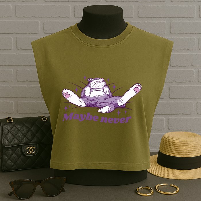 Lazy Cat Maybe Never Funny Garment-Dyed Women's Muscle Tee