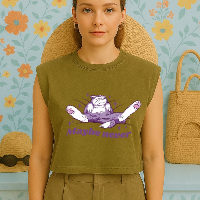 Lazy Cat Maybe Never Funny Garment-Dyed Women's Muscle Tee