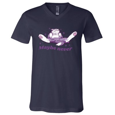 Lazy Cat Maybe Never Funny V-Neck T-Shirt