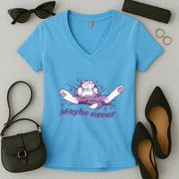Lazy Cat Maybe Never Funny Women's V-Neck T-Shirt