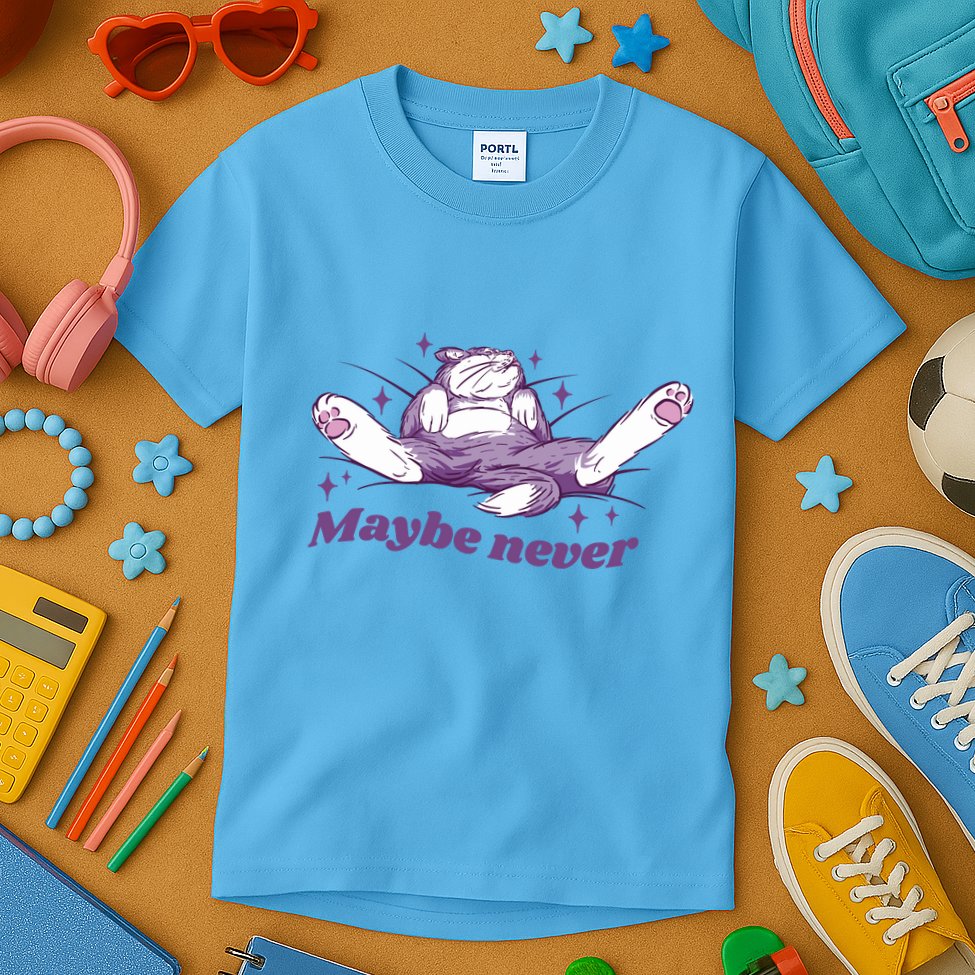 Lazy Cat Maybe Never Funny Kids T-Shirt