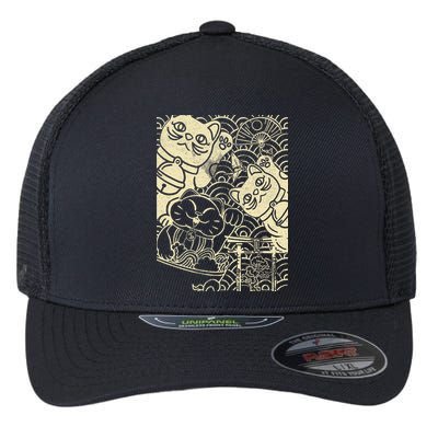 Lucky Cat Maneki Neko Japanese Good Luck Japan Life Flexfit Unipanel Trucker Cap
