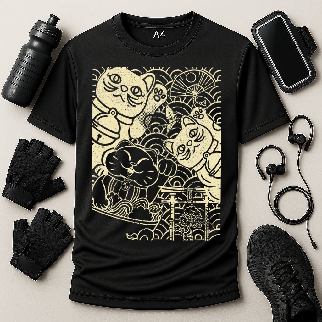 Lucky Cat Maneki Neko Japanese Good Luck Japan Life Cooling Performance Crew T-Shirt