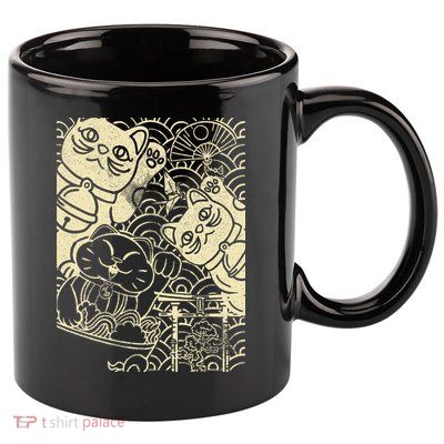 Lucky Cat Maneki Neko Japanese Good Luck Japan Life 11oz C Handle Ceramic Mug