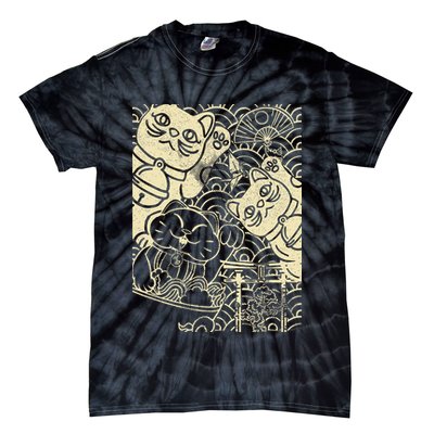 Lucky Cat Maneki Neko Japanese Good Luck Japan Life Tie-Dye T-Shirt