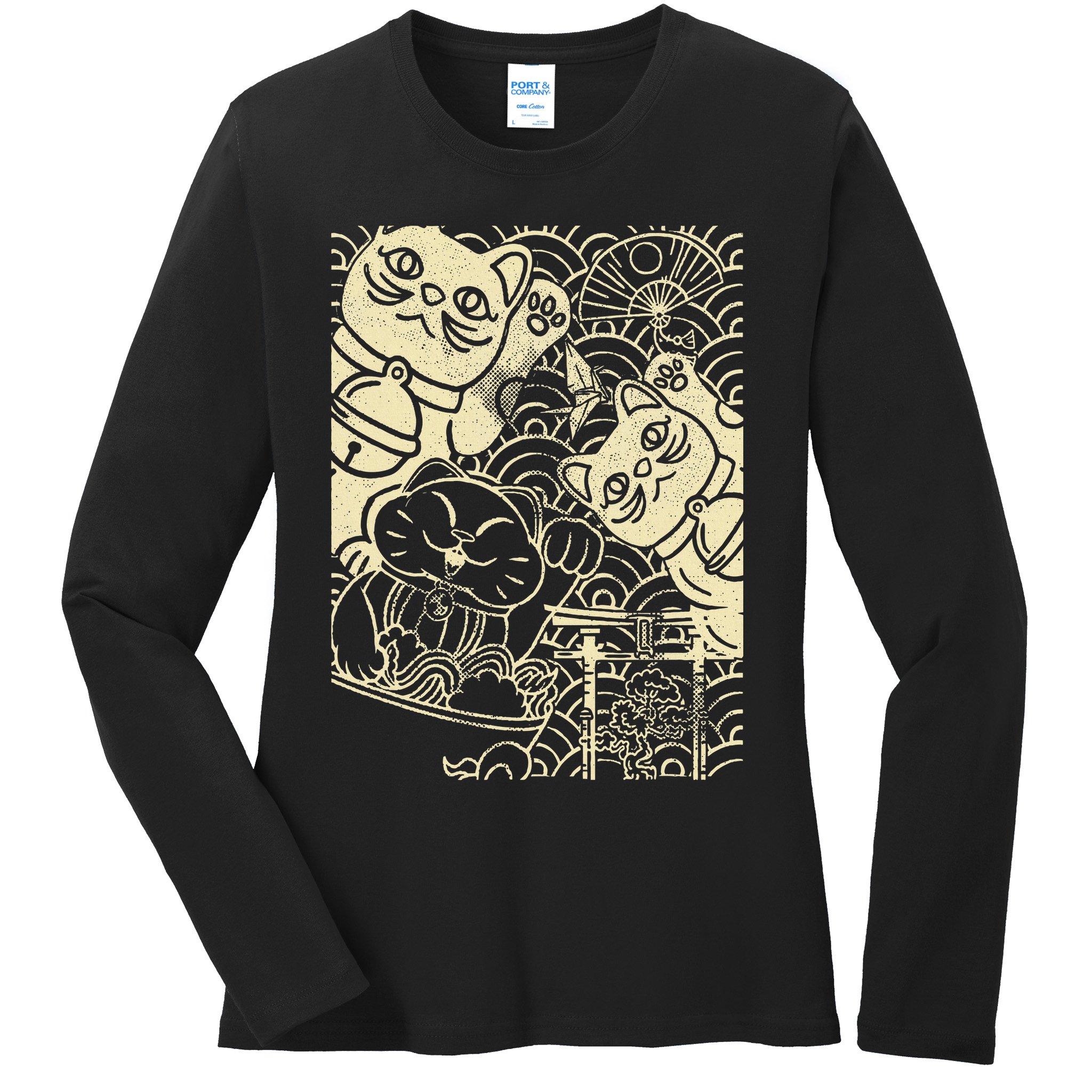 Lucky Cat Maneki Neko Japanese Good Luck Japan Life Ladies Long Sleeve Shirt