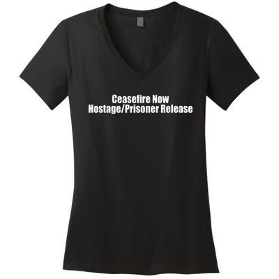 Laphilip Ceasefire Now Hostage Prisoner Release All For All Women's V-Neck T-Shirt