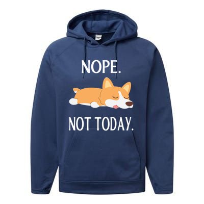 Lazy Corgi Nop Not Today Funny Corgi Dog Lovers Gift Great Gift Performance Fleece Hoodie