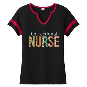 Leopard Correctional Nurse for Student  Ladies Halftime Notch Neck Tee