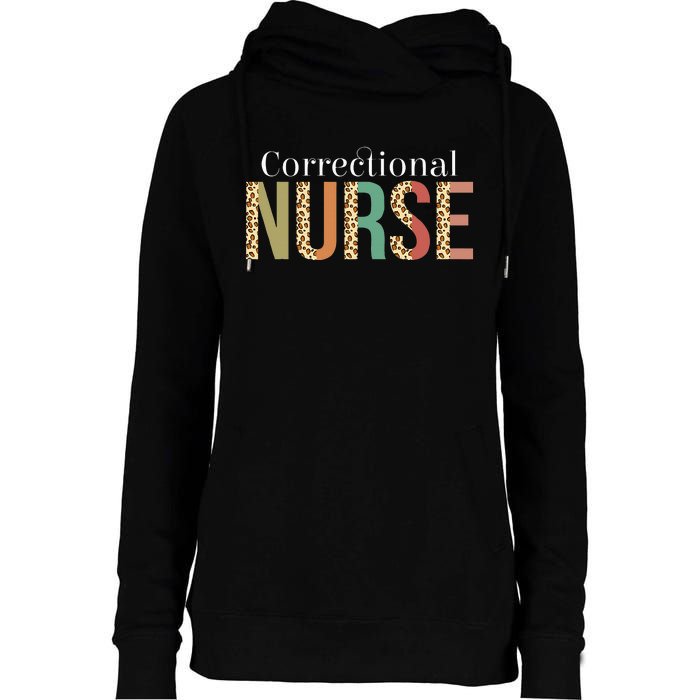 Leopard Correctional Nurse for Student  Womens Funnel Neck Pullover Hood