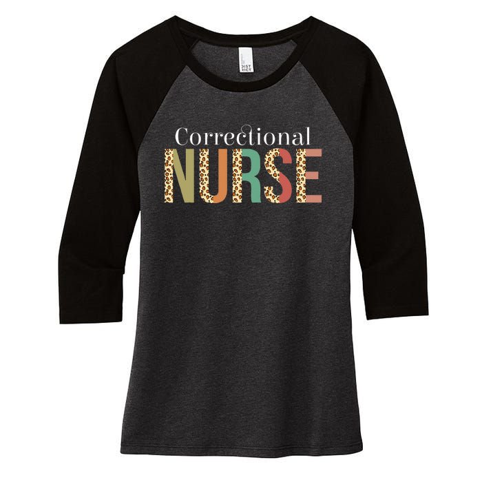 Leopard Correctional Nurse for Student  Women's Tri-Blend 3/4-Sleeve Raglan Shirt