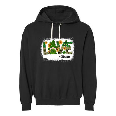 Love CNA Nurse Life Gnome Sunflower Funny St Patrick's Day Garment-Dyed Fleece Hoodie