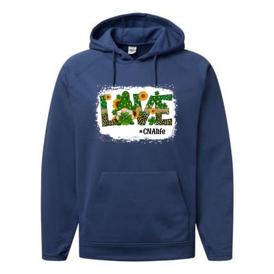 Love CNA Nurse Life Gnome Sunflower Funny St Patrick's Day Performance Fleece Hoodie