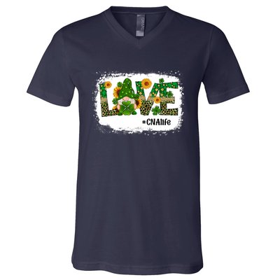 Love CNA Nurse Life Gnome Sunflower Funny St Patrick's Day V-Neck T-Shirt