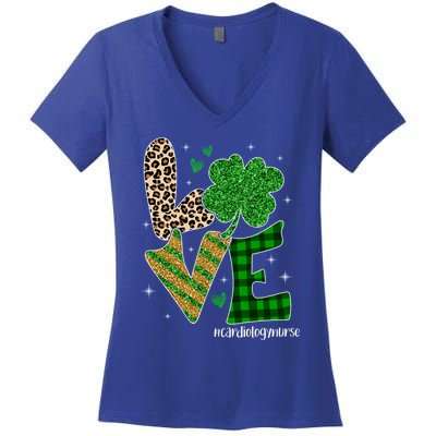 Love Cardiology Nurse Life Leopard Nurse St Patricks Day Gift Women's V-Neck T-Shirt