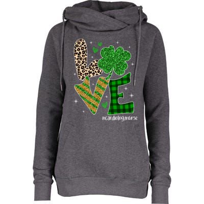 Love Cardiology Nurse Life Leopard Nurse St Patricks Day Gift Womens Funnel Neck Pullover Hood