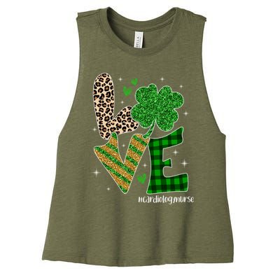 Love Cardiology Nurse Life Leopard Nurse St Patricks Day Gift Women's Racerback Cropped Tank