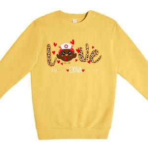 Love Crna Nurse Leopard Thanksgiving Cute Turkey Nursing Funny Gift Premium Crewneck Sweatshirt