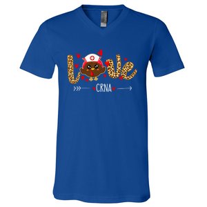 Love Crna Nurse Leopard Thanksgiving Cute Turkey Nursing Funny Gift V-Neck T-Shirt