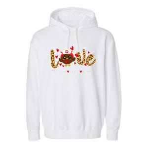 Love Crna Nurse Leopard Thanksgiving Cute Turkey Nursing Funny Gift Garment-Dyed Fleece Hoodie