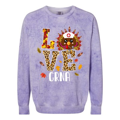 Love Crna Nurse Leopard Turkey Leopard Nursing Thanksgiving Funny Gift Colorblast Crewneck Sweatshirt