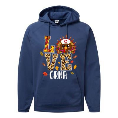 Love Crna Nurse Leopard Turkey Leopard Nursing Thanksgiving Funny Gift Performance Fleece Hoodie