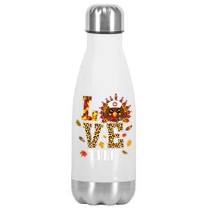 Love Crna Nurse Leopard Turkey Leopard Nursing Thanksgiving Funny Gift Stainless Steel Insulated Water Bottle