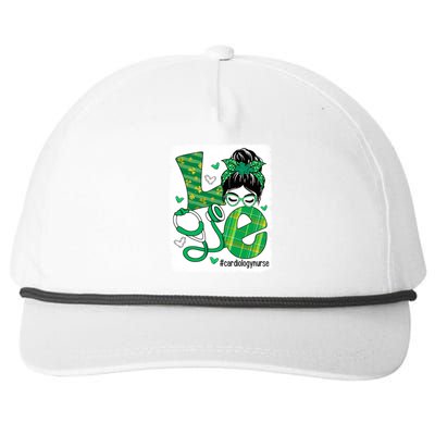 Love Cardiology Nurse Life Bleached Messy Bun Irish Nurse Great Gift Snapback Five-Panel Rope Hat