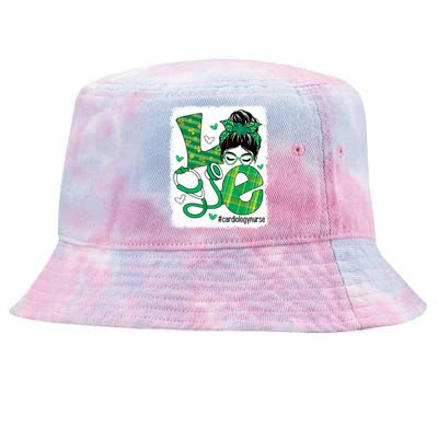 Love Cardiology Nurse Life Bleached Messy Bun Irish Nurse Great Gift Tie-Dyed Bucket Hat