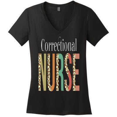 Leopard Correctional Nurse Print For Nursing Student Women's V-Neck T-Shirt