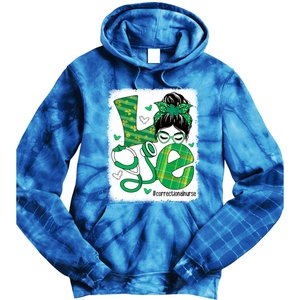 Love Correctional Nurse Life Bleached Messy Bun Irish Nurse Gift Tie Dye Hoodie