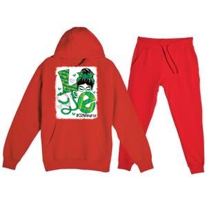 Love Crna Nurse Life Bleached Messy Bun Nurse Patricks Day Gift Premium Hooded Sweatsuit Set