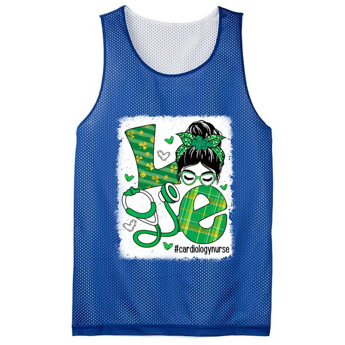 Love Cardiology Nurse Life Bleached Messy Bun Irish Nurse Funny Gift Mesh Reversible Basketball Jersey Tank