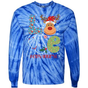 Love Crna Nurse Life Christmas Reindeer Xmas Nurse Scrubs Meaningful Gift Tie-Dye Long Sleeve Shirt