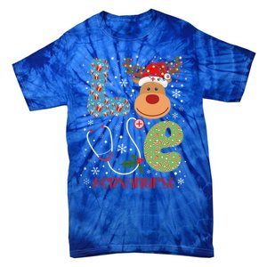 Love Crna Nurse Life Christmas Reindeer Xmas Nurse Scrubs Meaningful Gift Tie-Dye T-Shirt