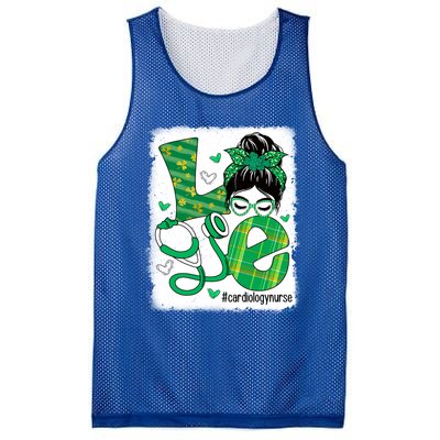 Love Cardiology Nurse Life Bleached Messy Bun Irish Nurse Gift Mesh Reversible Basketball Jersey Tank