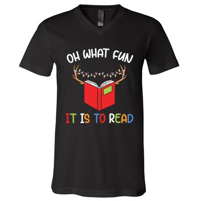 Librarian Christmas Oh What Fun Books Gift Funny Xmas Holiday V-Neck T-Shirt