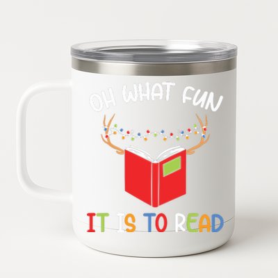 Librarian Christmas Oh What Fun Books Gift Funny Xmas Holiday 12 oz Stainless Steel Tumbler Cup