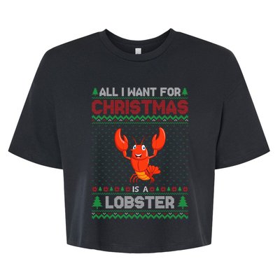 Lobster Christmas Outfits For Women Ugly Xmas Sweater Long Sleeve Bella+Canvas Jersey Crop Tee