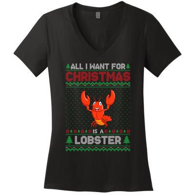 Lobster Christmas Outfits For Women Ugly Xmas Sweater Long Sleeve Women's V-Neck T-Shirt